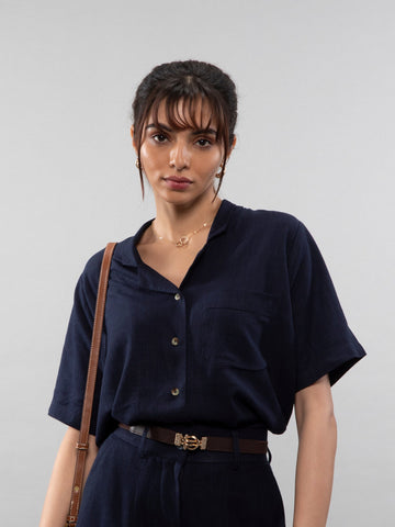 Short-sleeve linen shirt